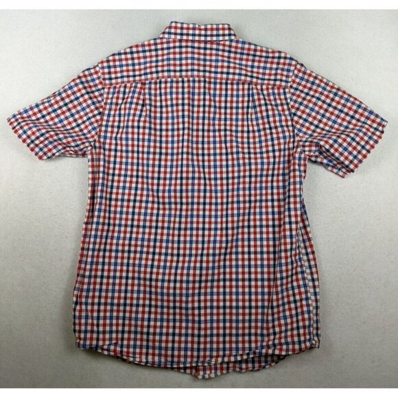 BLUE MOUNTAIN - MEN'S BLUE & RED PLAID SHORT SLEEVE BUTTON-UP SHIRT - SIZE M - Picture 7 of 7